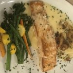 creamy spoon plate with fish and vege